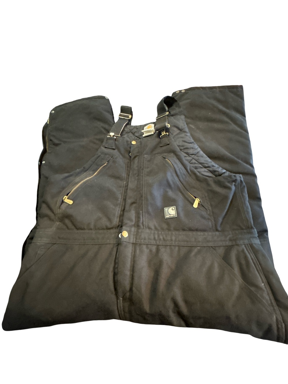 Carhartt Black Insulated Bib Overalls Mens 40x30 Quilt Lined Workwear Duck Canva - Picture 4 of 5